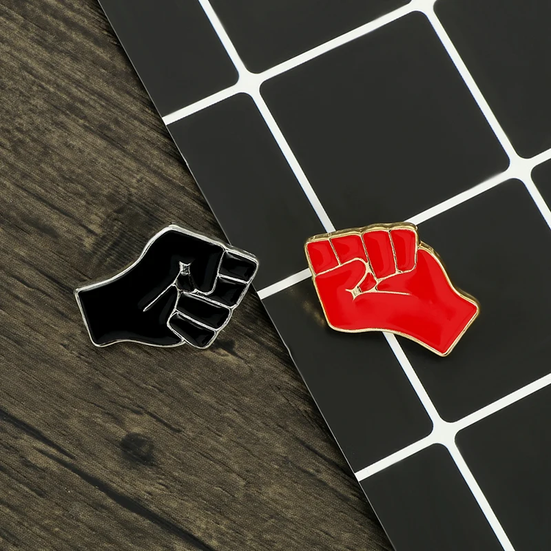 Raised Fist of Solidarity Brooches Power Cartoon Black Red Enamel Pins Lapel Jackets Badges Metal Trendy Jewelry For Friend Gift