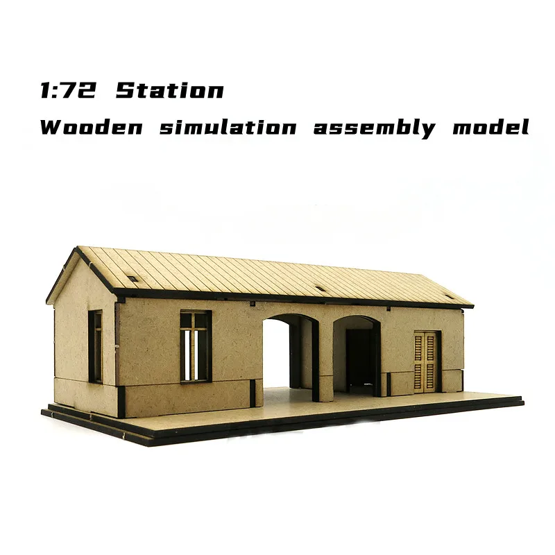 1/72 Train Station Scene Model European Platform Wooden Assembly Model Handmade House DIY Building Toy