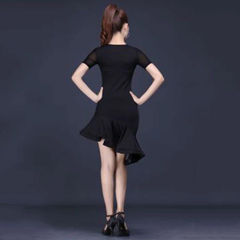 Latin Dance Skirt Woman Practice Dress 2024 Performance Latin Dance Skirt Woman Black Short Sleeve Ballroom Latin Dancewear