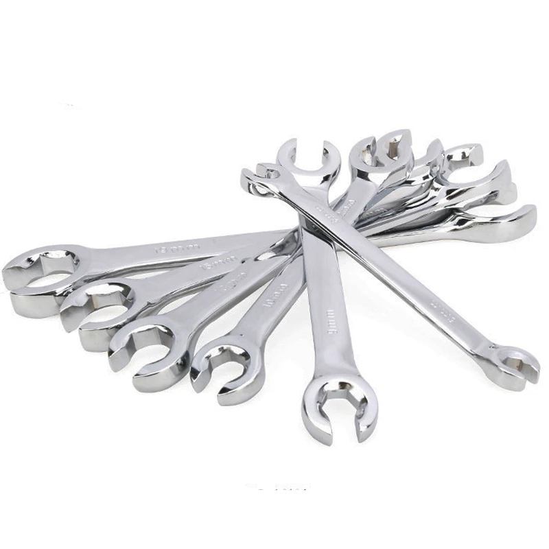 6PC6-21mm Oil Pipe Flare Nut Wrench Spanner Set of Keys Multitools Full Polish High Torque Hand Tool Brake Wrench For Car Repair