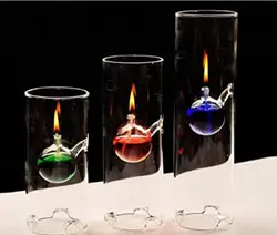 MEMEOKON Borosilicate Glass Cylindrical Oil Light Handcraft Hurricane Candle Holder Sleeve Lamp for Home Decor