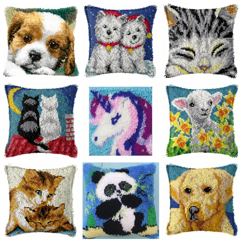 Cartoon Cute Animal 3D Carpet Embroidery Pillow Knooppakket Needlework Set Latch Hook Cushion Button Package knoopkussen