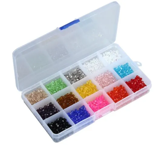 

Multi-Color in box 4mm Crystal diamond Shape Beads Glass Loose Spacer Round For Jewelry Making