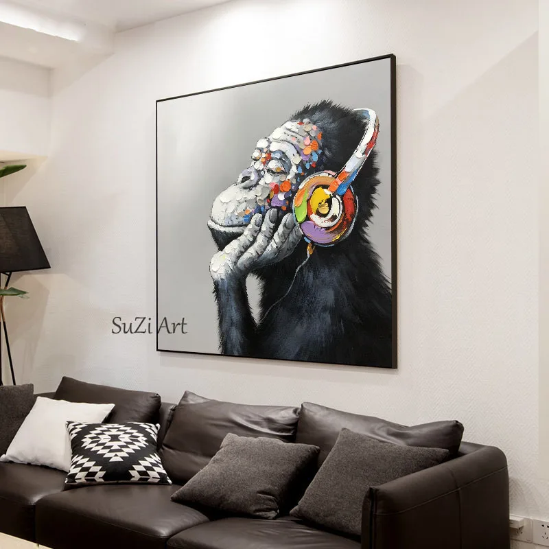 Hand Painted Wall Art Picture Oil Painting On Canvas High Quality Paintings Monkey Decoration For Living Room Children Room