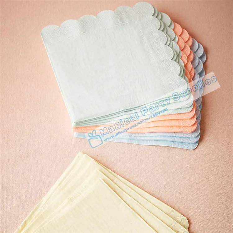 16szt Papierowa serwetka pastelowa z muszelką Duża 33x33cm Serwetka imprezowa Miętowa Zielona Żółta Brzoskwiniowa Różowa Niebieska Dekoracja ślubna dla dzieci