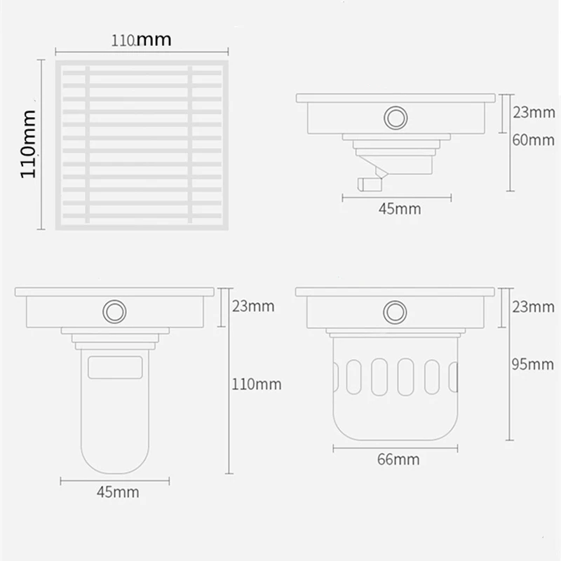 11cm Bathroom Drains 304 Stainless Steel Square Shower Grate Waste Tile Insert Square Floor Waste Grates Drain Strainer