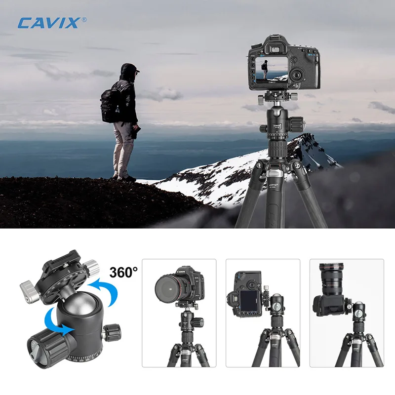 CAVIX Professional Portable Carbon Fiber Camera Tripod For DSLR Travel Tripod with Monopod Reflexable Ball Head For Sony Canon