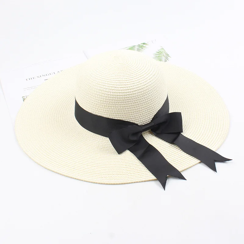 USPOP Women straw hats sun hats  female wide brim beach hat bow summer hat anti uv straw sun hats