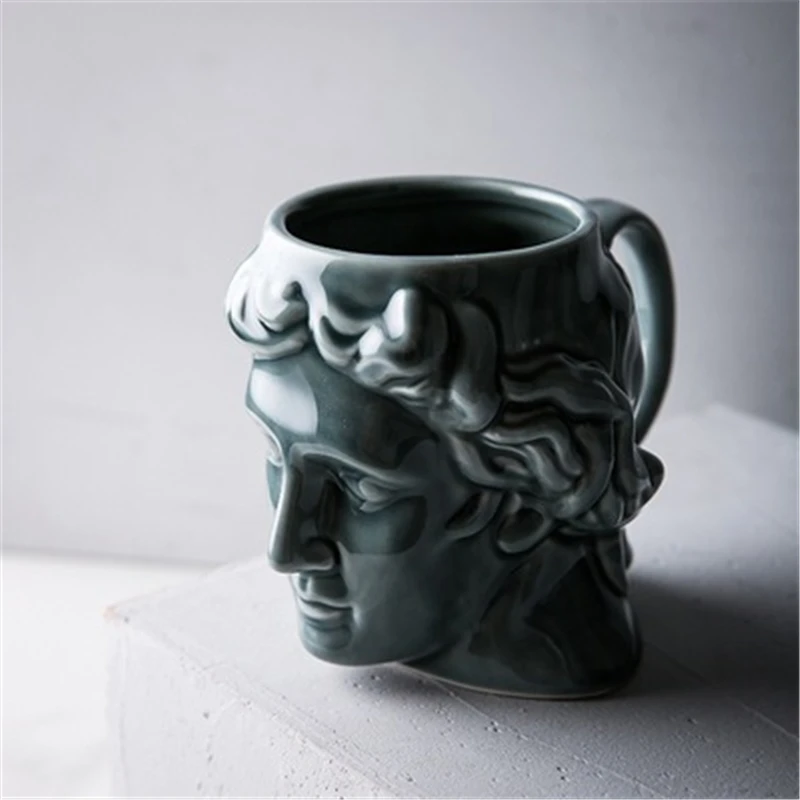 400ML Apollo sculpture Ceramics Mugs with Spoon coffee mug Milk Tea office Cups Drinkware the Best birthday Gift