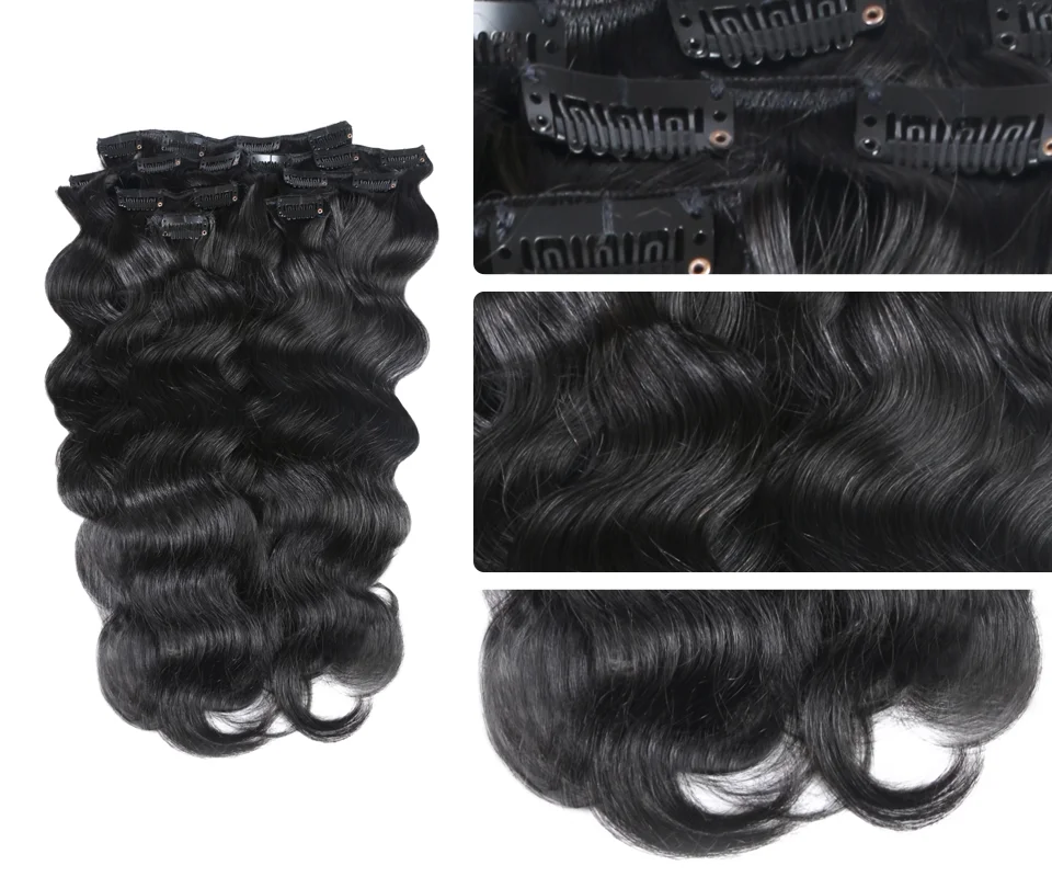 Extensiones de cabello humano con Clip, pelo Remy hecho a máquina, 120G, Rubio 60, 12-24 pulgadas, Natural, 7 unidades