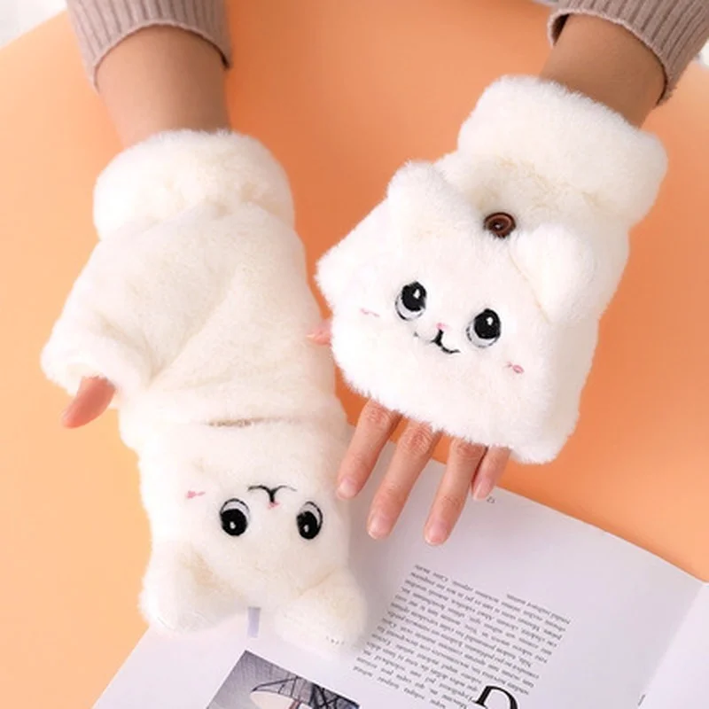 

Thickened female cute riding Korean version of the tide cartoon student male writing warm flip cover gloves