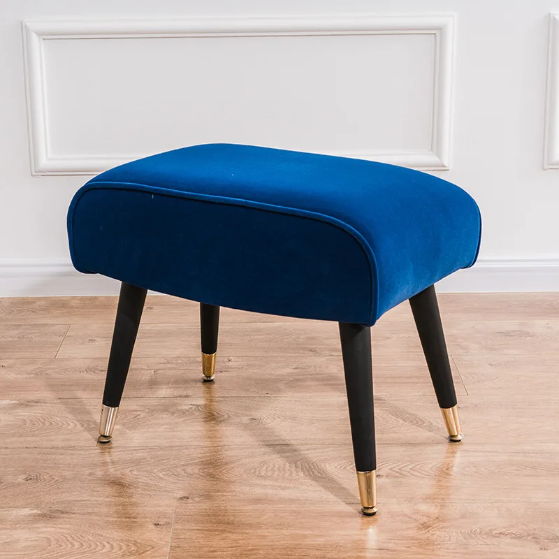 Modern Fashion Dressing Stool Velvet Upholstered Padded Ottoman Stools with 4 Art Wooden Legs Sofa Stool for Bedroom Living