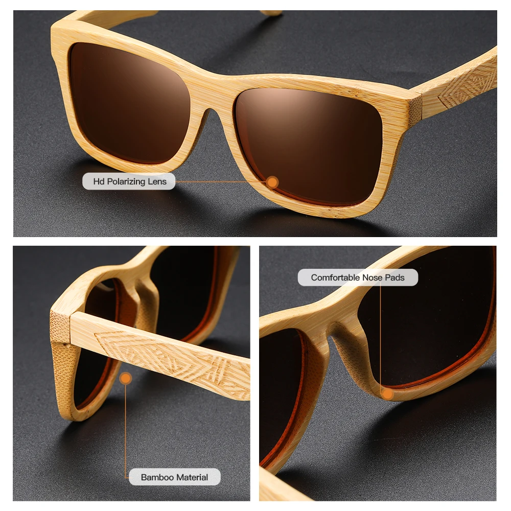 GM New Brand Design Handmade Natural Wooden Bamboo Sunglasses Luxury Sunglasses Polarized Wooden Oculos de sol masculino