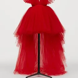 Real Pictures Asymmetrical Tulle Skirts Women saias longa Red Hi Low Tulle Skirt Party Wear jupe femme