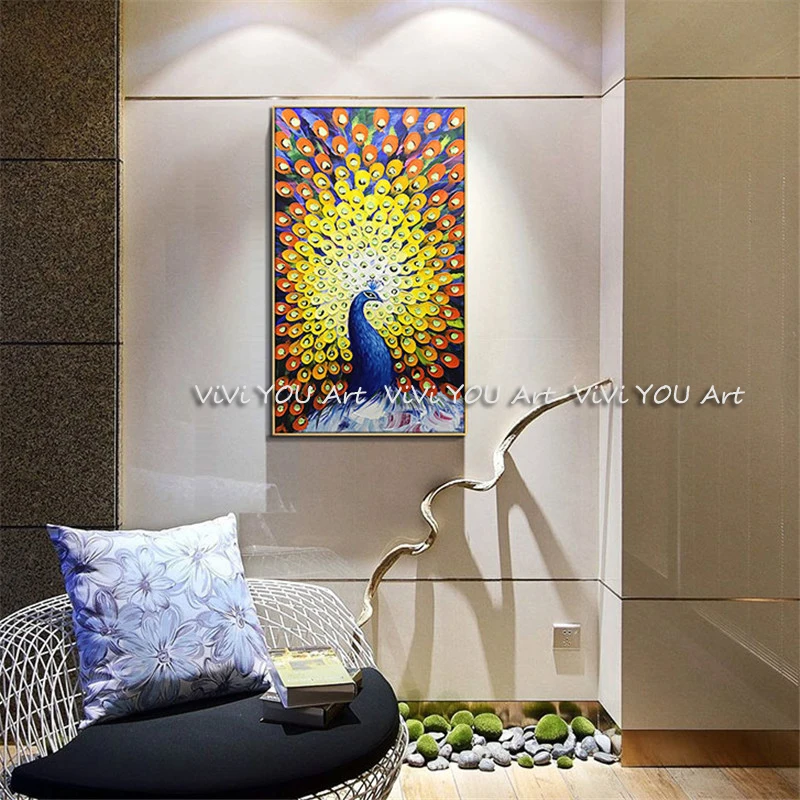 

Palette Knife Peacock Oil Painting hand painted Peacock oil painting wall Pictures Thick Textured Canvas art Knife Oil Paintings