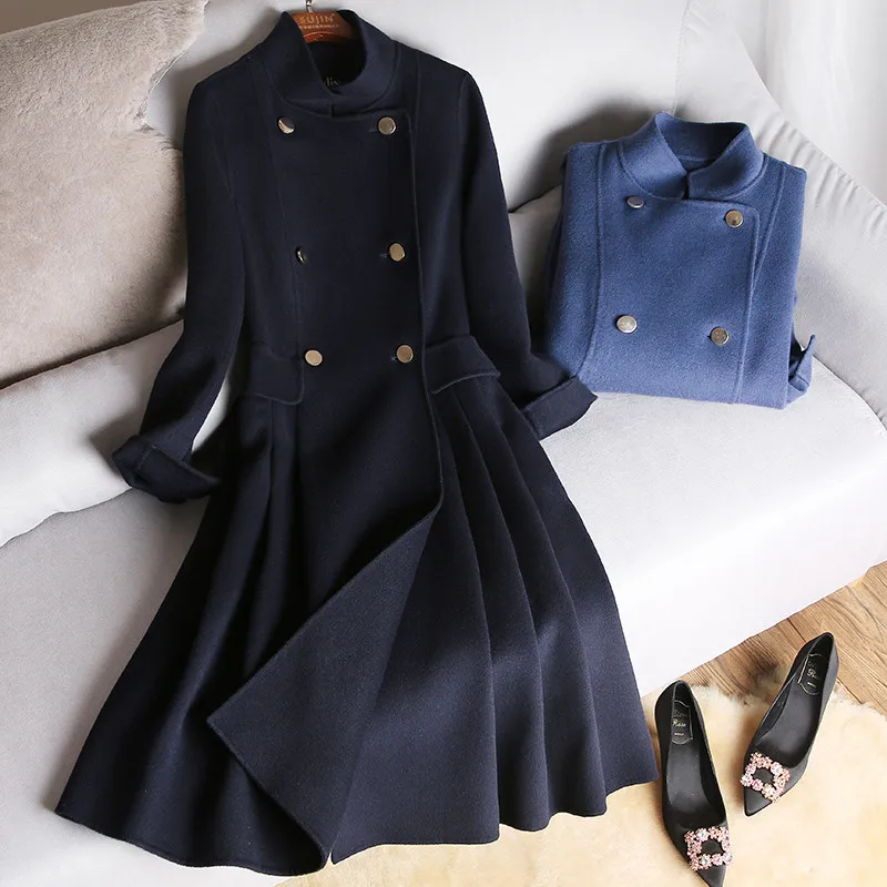 2020 Autumn and Winter Reversible Real Wool Coat and Real Cashmere Coat Double breasted High Quality Long Coats Female Jacket