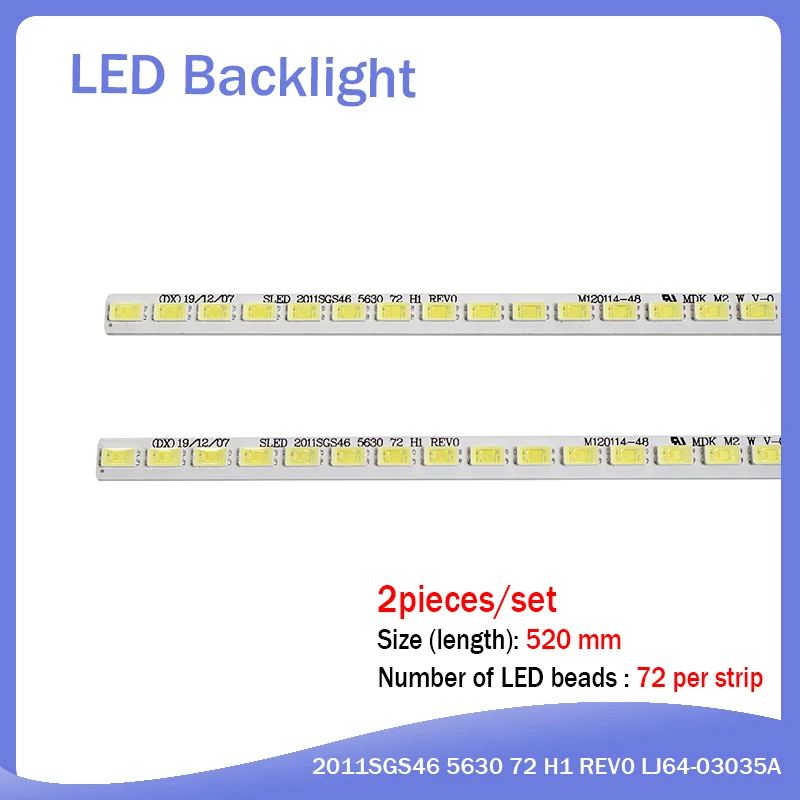 2pcs/Lot 100% New LED Strip 72leds SLED 2011SGS46 5630 72 H1 REV0 LJ64-03035A for Samsung LTA460HJ15 LTA460HJ14 LTA460HQ12