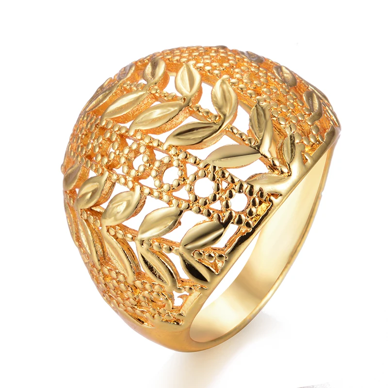 Wando Ethnic Hollow  Olive branch Ethiopian Wedding 24k Gold Color Ring  For Women African/India/Kenya/Middle East Item