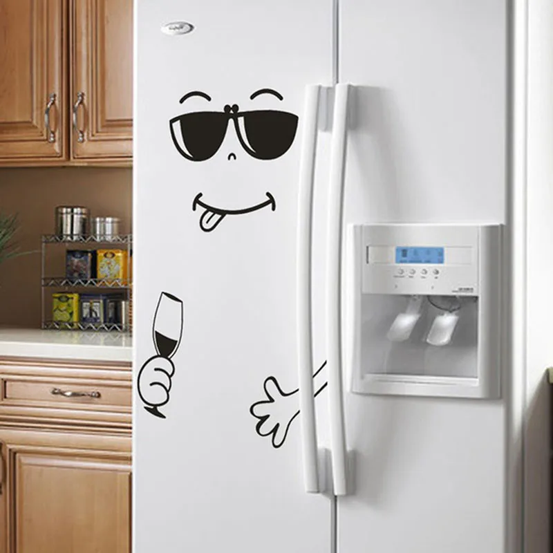 Funny Eating Drinking Smile Face Wall Stickers For Dining Room Home Decoration Diy Vinyl Art Wall Decal Refrigerator Sticker