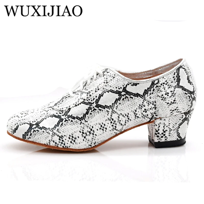 WUXIJIAO women\'s Latin dance shoes color satin sequins rhinestones Cuban high heels 9cm