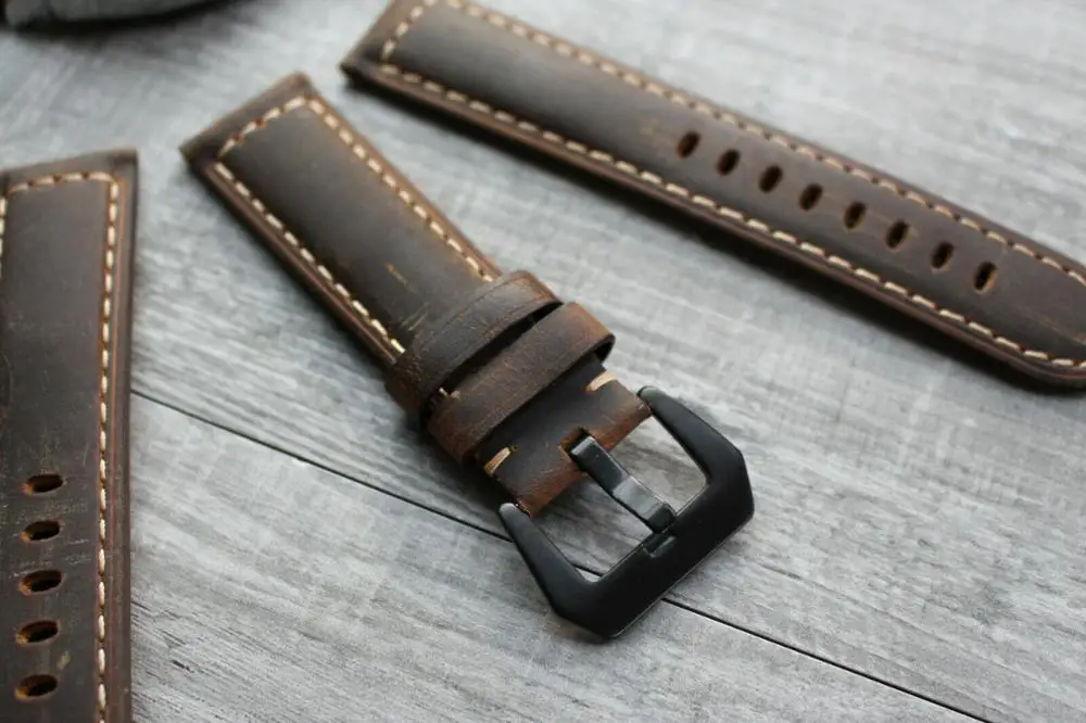 For Panerai Luminor Marina 22mm 24mm 26mm Brown Calf Leather Watch Strap Band