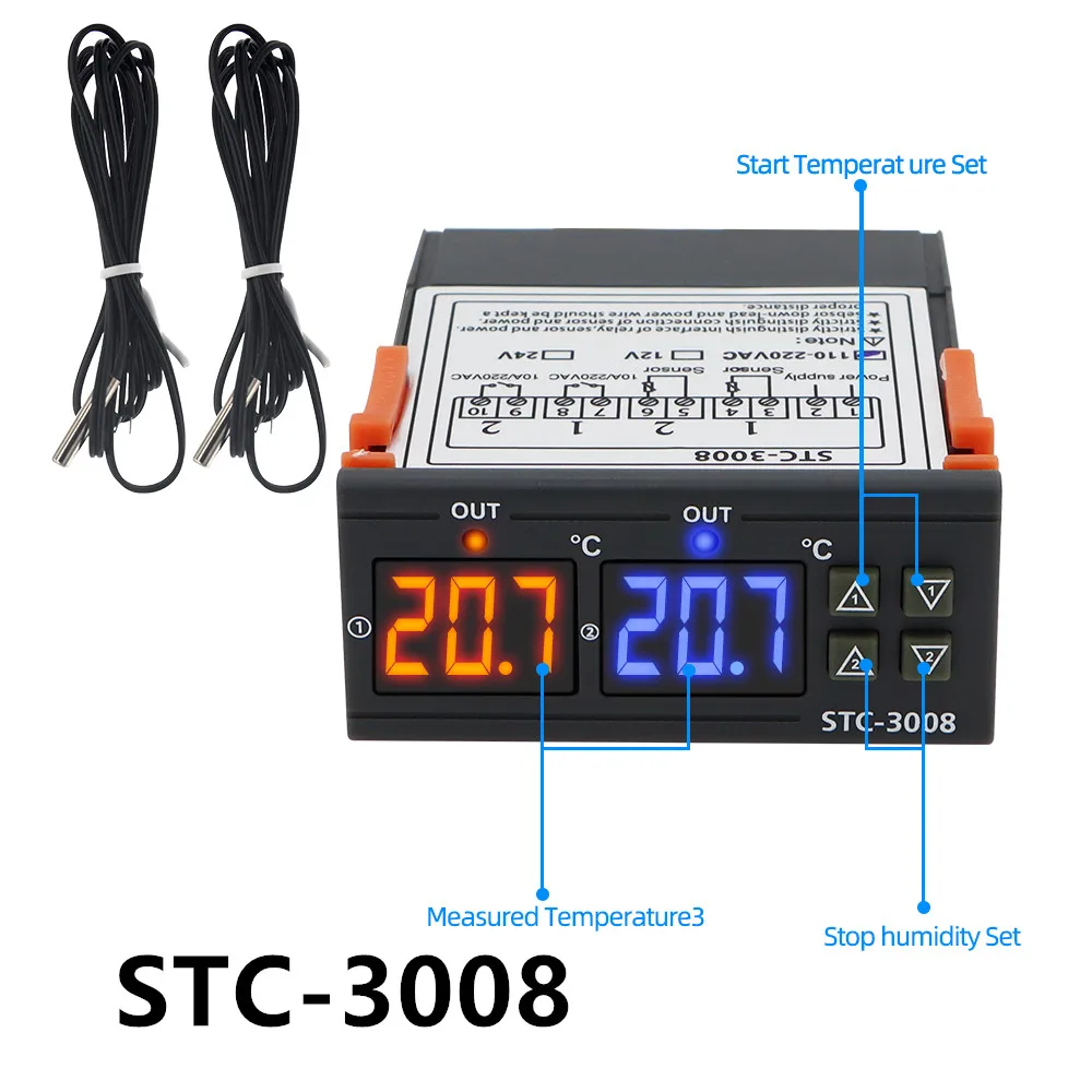 STC-1000 STC-3000 3008 3028デジタル温度コントローラSTC-8080A + STC-9100 9200温度調節110-220v 10A