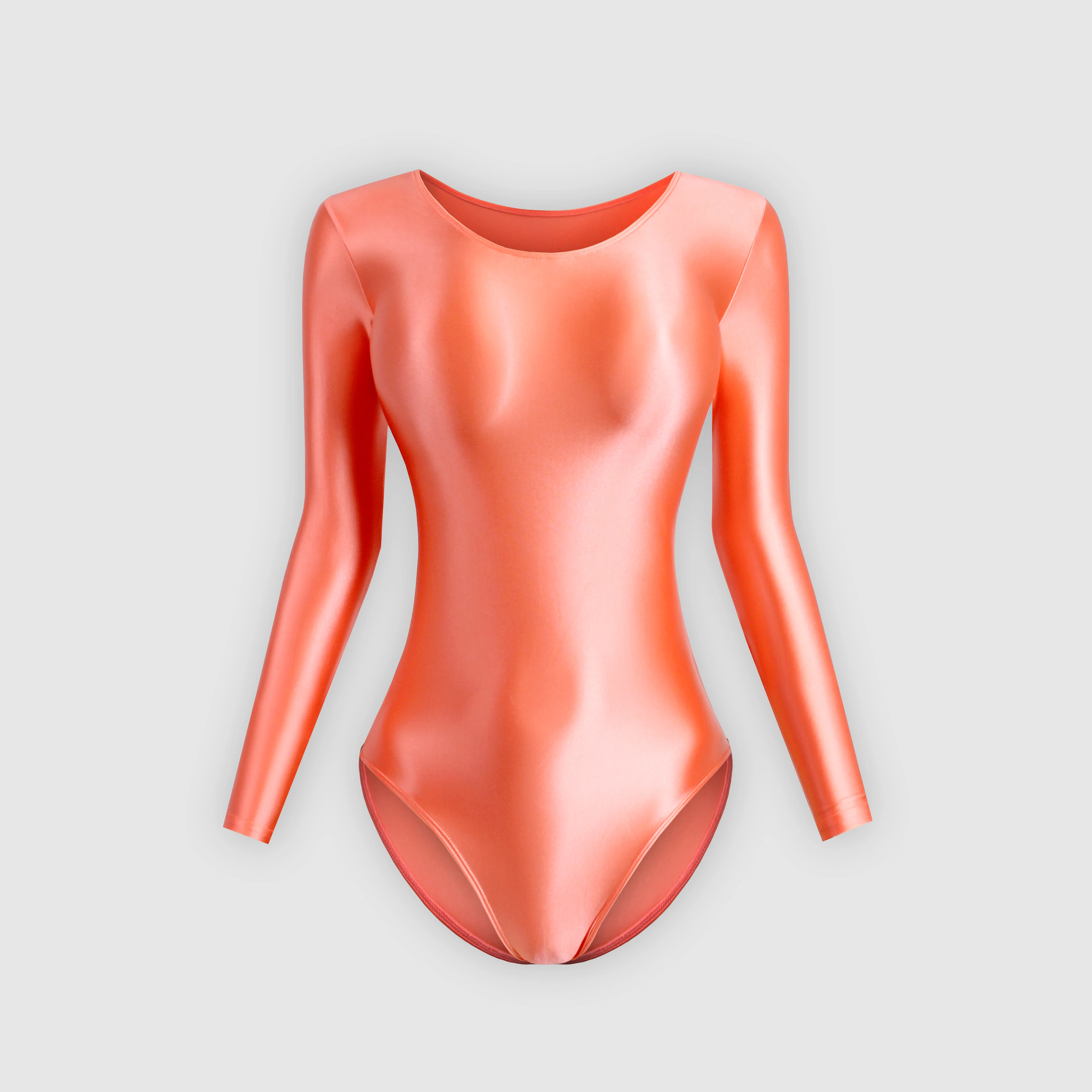 XCKNY satin glossy One piece swimsuit sexy smooth high fork long sleeve tights Yoga sportswear solid color gymnastic suit