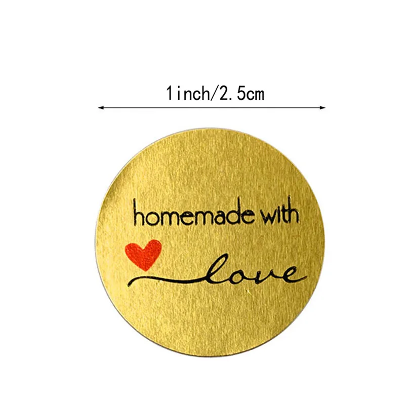 Round Gold Homemade With Love\' Stickers Seal Labels Scrapbooking Stationery Stickers Handemade Food Seal Stickers 100-500pcs