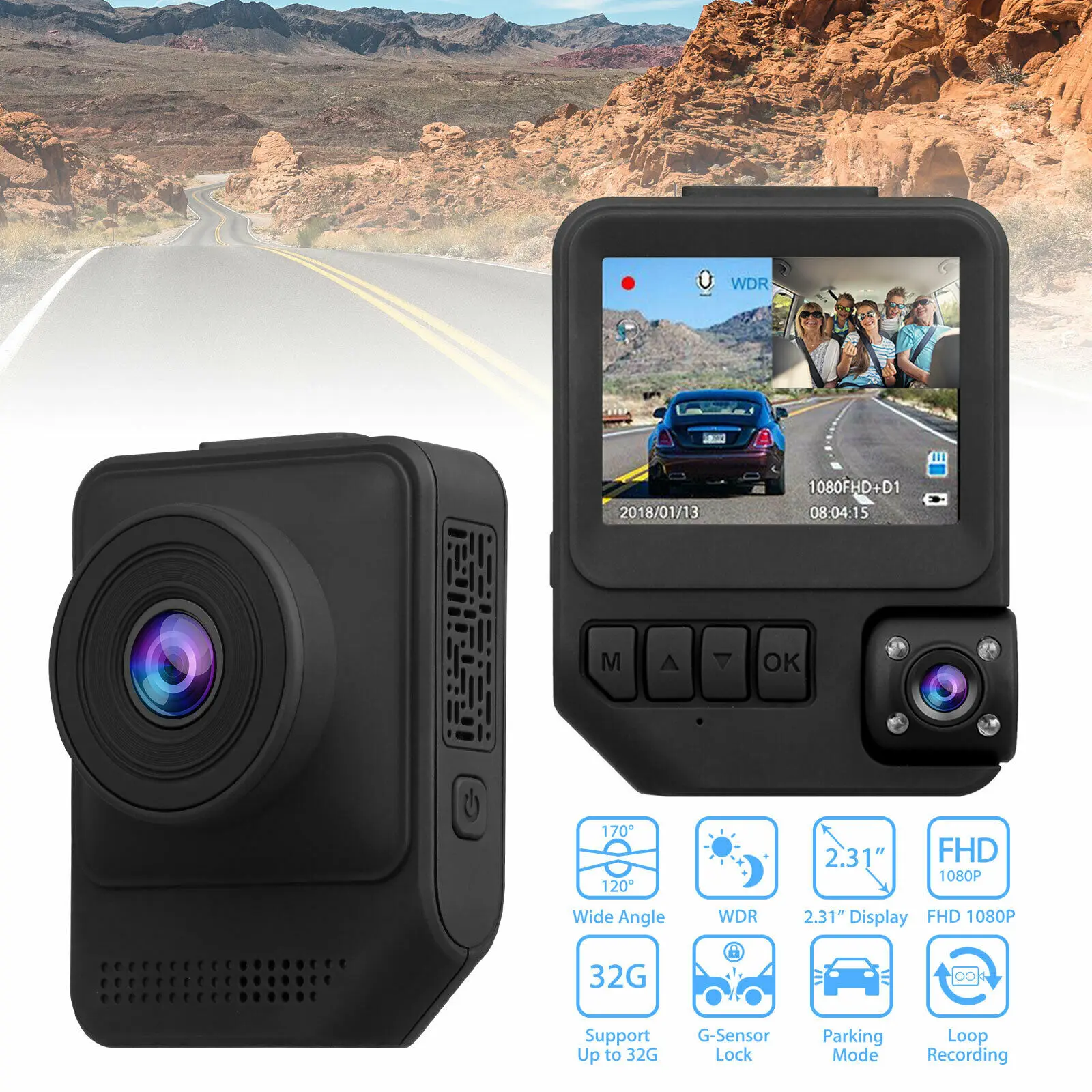 HD 1080P Car DVR Camera Dual Lens Dash Cam for Cars Video Recorder Rear View Camera with G-Sensor Night Version Car Dashcam DVRs