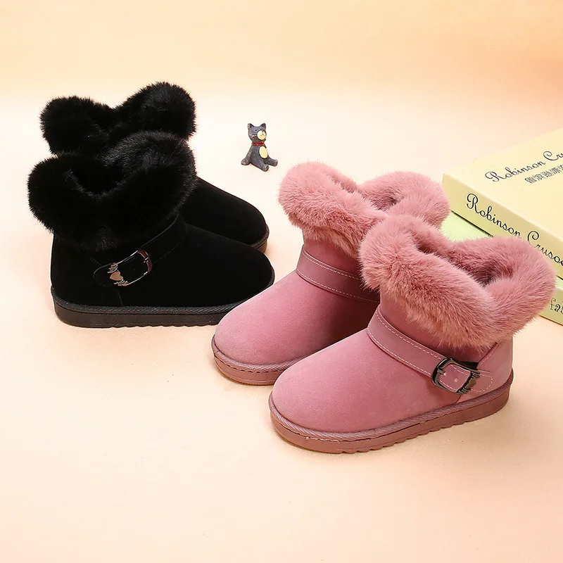 Winter Baby Girls Velvet Short Snow Boots With Fur Kids Princess Warm Shoes Slip On