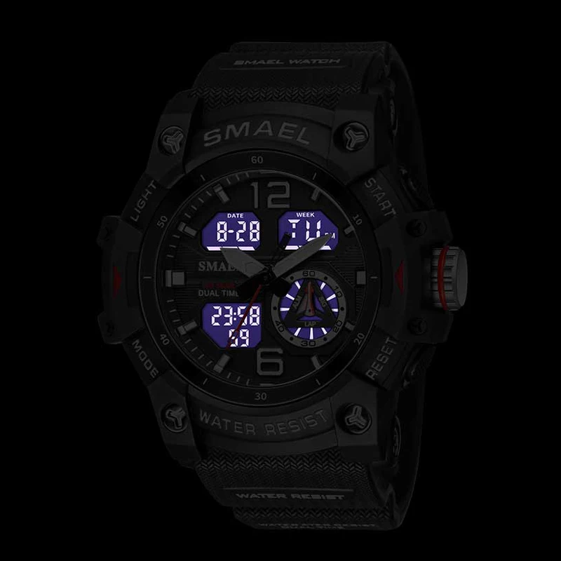 SMAEL Sports Dual Display Watch For Men LED Digital Quartz Waterproof Watches Men\'s Stopwatches Student Clock Youth Wristwatches