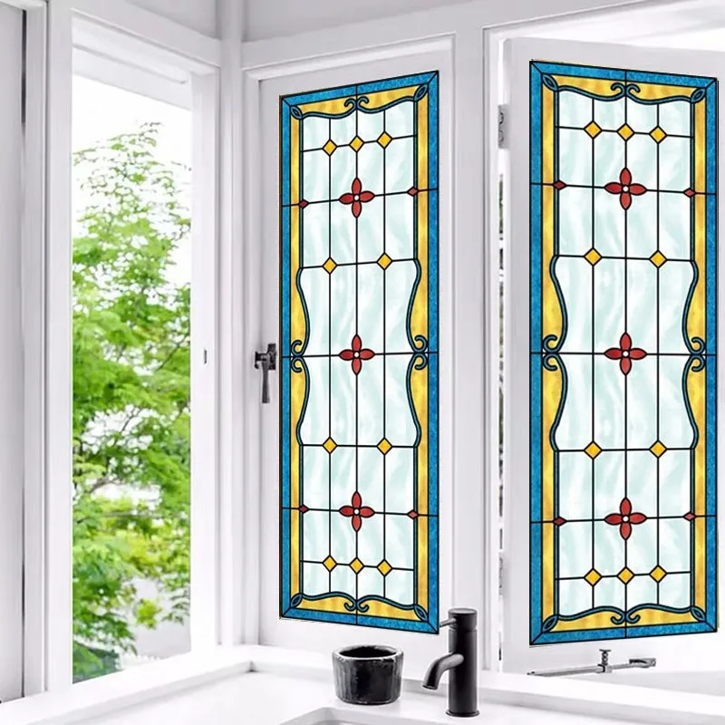 Custom Size Frosted Window Film,European Style Art Translucent Stained Glass Films, Door Stickers,Privacy Instead Curtains