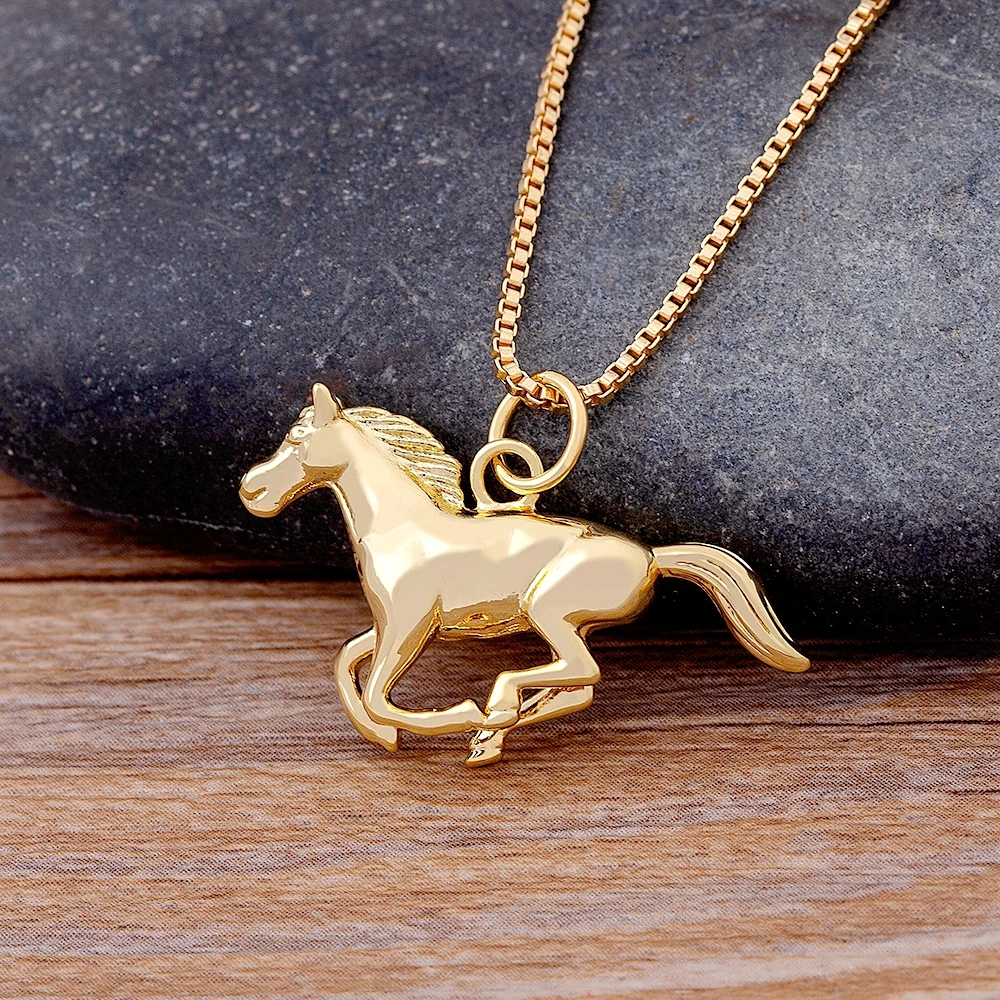 Nidin New Arrival Horse Pendant Fashion Party Wedding Jewelry for Women Men Lucky Running Horse Chain Gold Color Necklace Gift