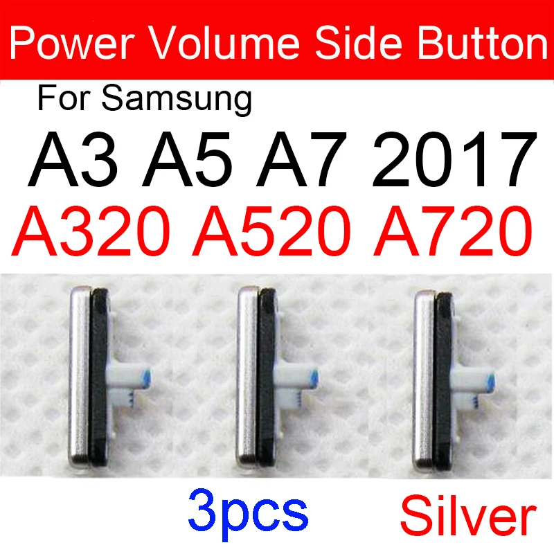 Pièces de rechange pour Samsung Galaxy A3 A5 A7 2017 A320 A520 A720, 3 pièces, boîtier de téléphone, cadre, volume, bouton d\'alimentation, clé