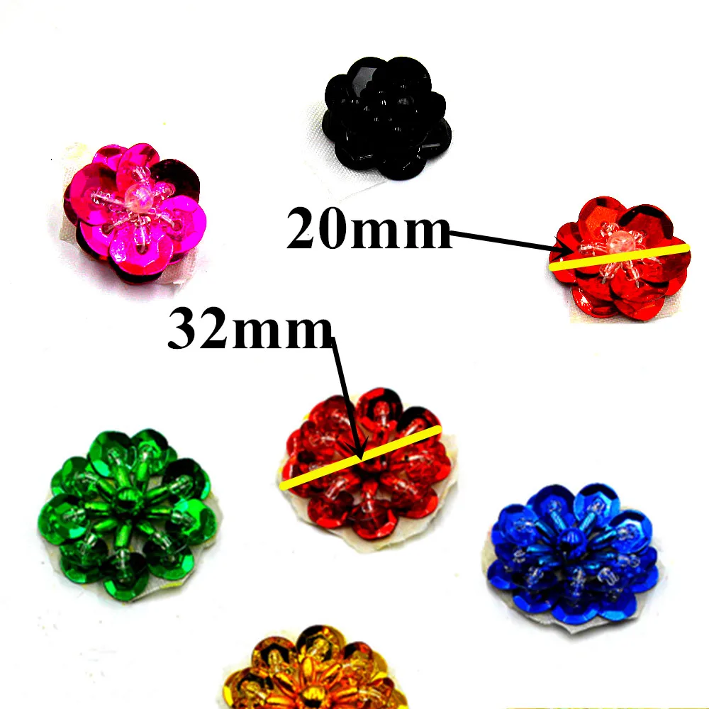 10 Pcs Sequined Flower Appliques Gold Embroidery Trims Little Floral Padded Sew On Petals Beading Sewing Crafts 20-32mm