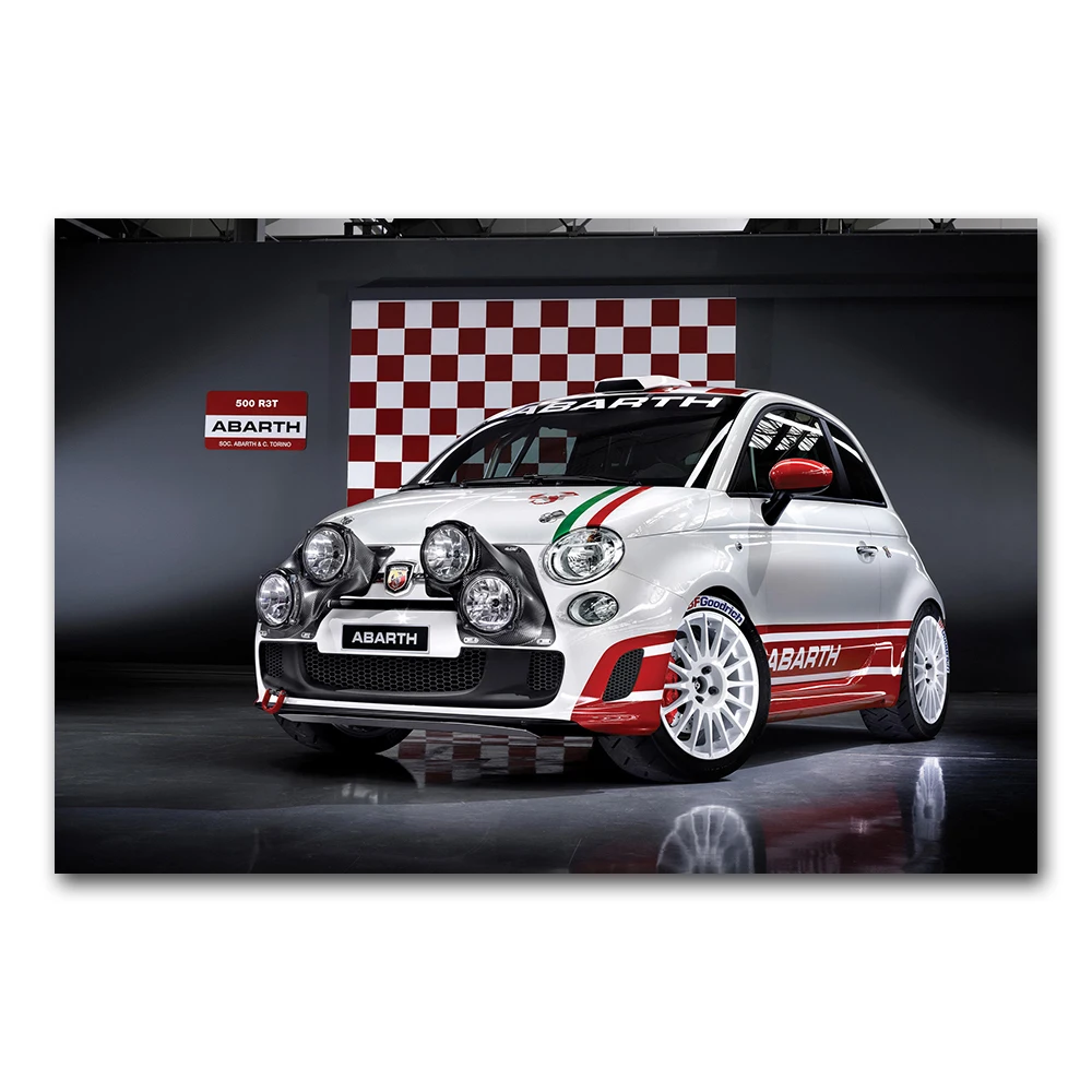 Abarth 500 R3T Car Posters and Prints Wall Art Canvas Painting with Frame for Room Decor