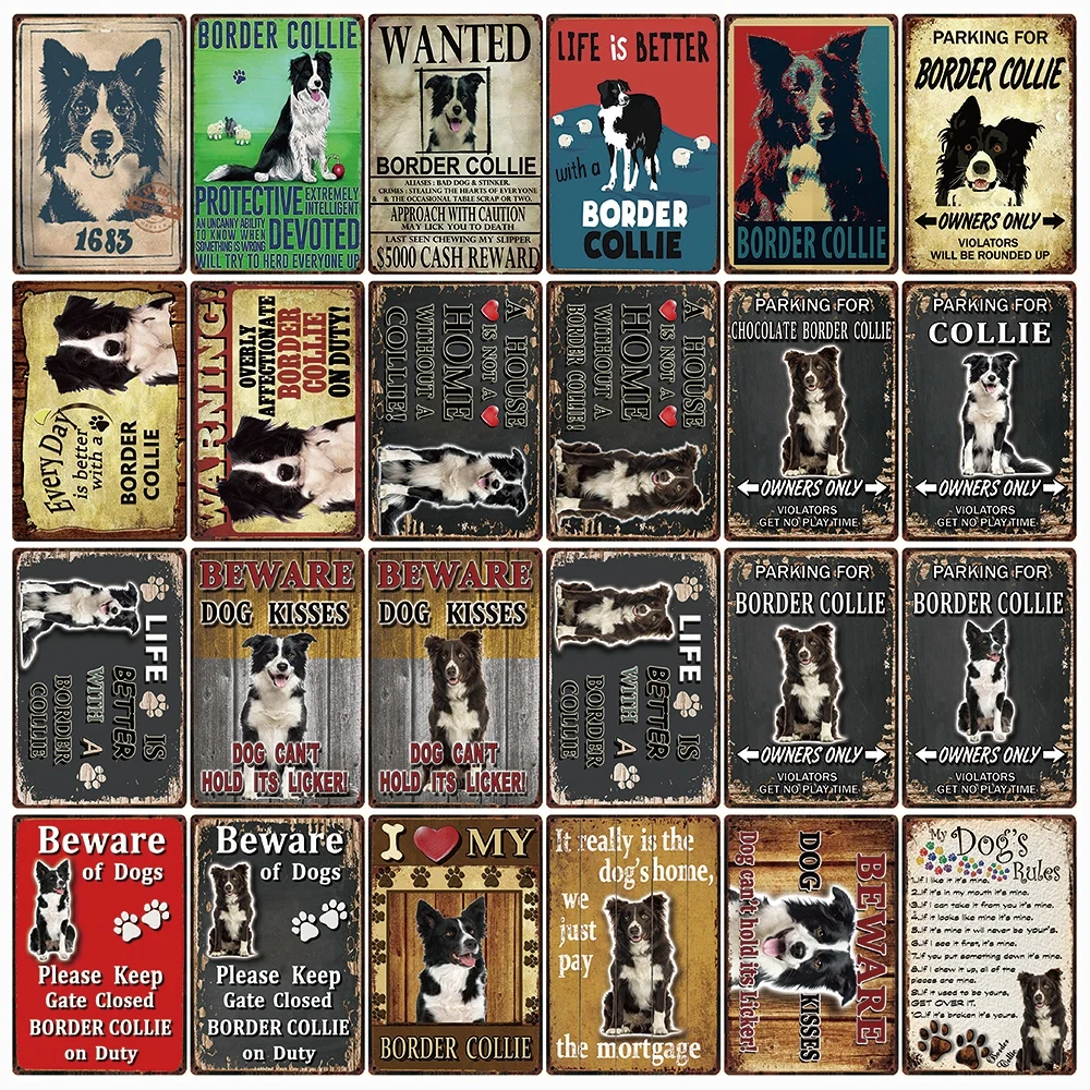 [ Kelly66 ] Pet Dog Rules Warning Better Life With Border Collie Metal Sign Home Decor Bar Wall Art Painting 20*30 CM Size DG-10