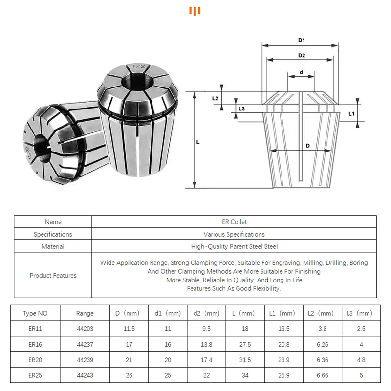 ER Collet Chuck ER11 ER16 ER20 ER25 ER32 ER40 CNC Milling Tool Holder Engraving Machine Lathe Mill Spring Chuck CNC