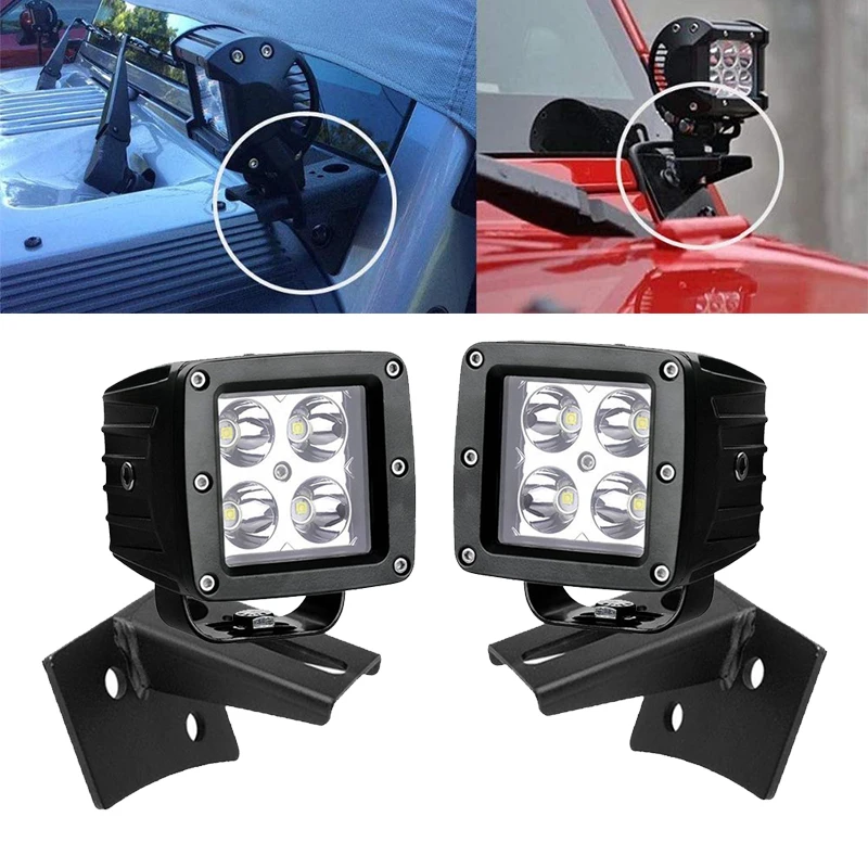 2PCS 16W 3X3 inch LED fog light Pod Kit With A-pillar Mounting Brackets For 07-18 Jeep Wrangler JK