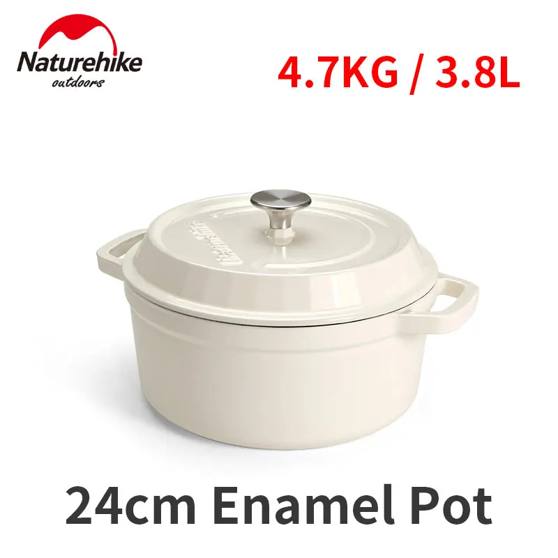 Naturehike 3.8L Outdoor Camping Kitchenware Portable Picnic Family Multi Purpose Pot 24cm Enamel Cookware Noodle Soup Frying Pan