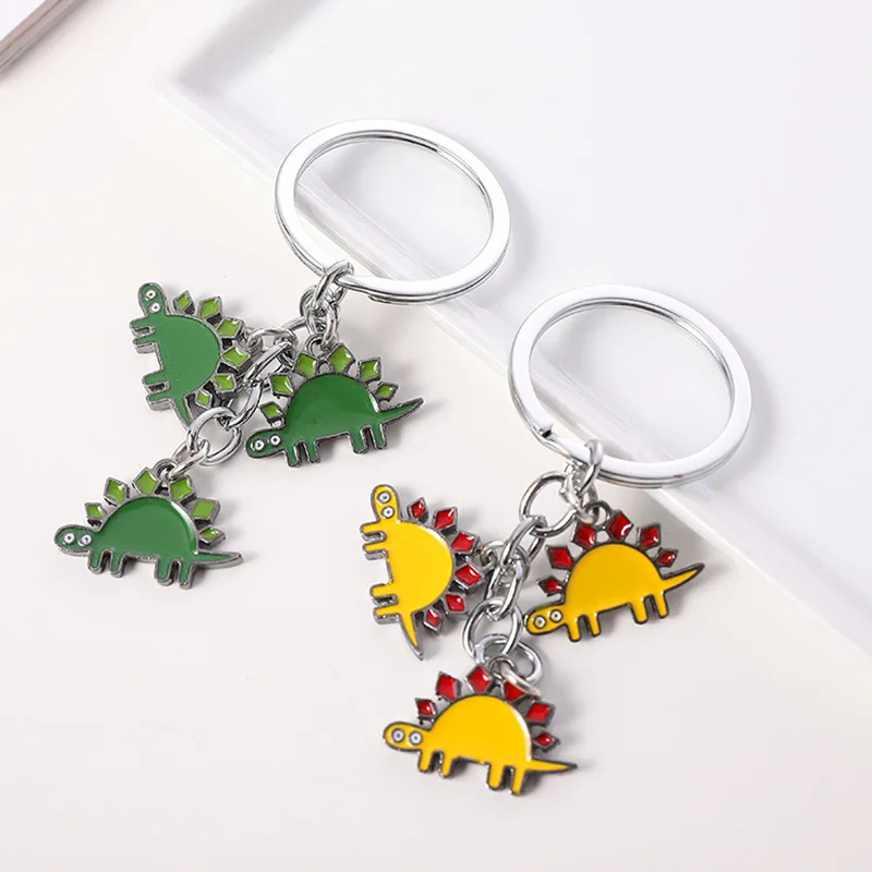 Cartoon Dinosaur Keychain Metal Pendant Forest Animal Tyrannosaurus Stegosaurus Brontosaurus Keyring Women Bag Jewelry Kids Gift