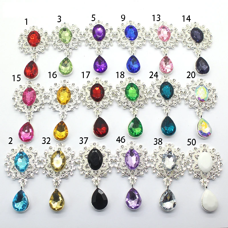 10Pcs 45*24MM Alloy Rhinestone Brooch Pandant Buttons Jewelry for Clothing Wedding Handmade Sewing Diy Decorative Accessories