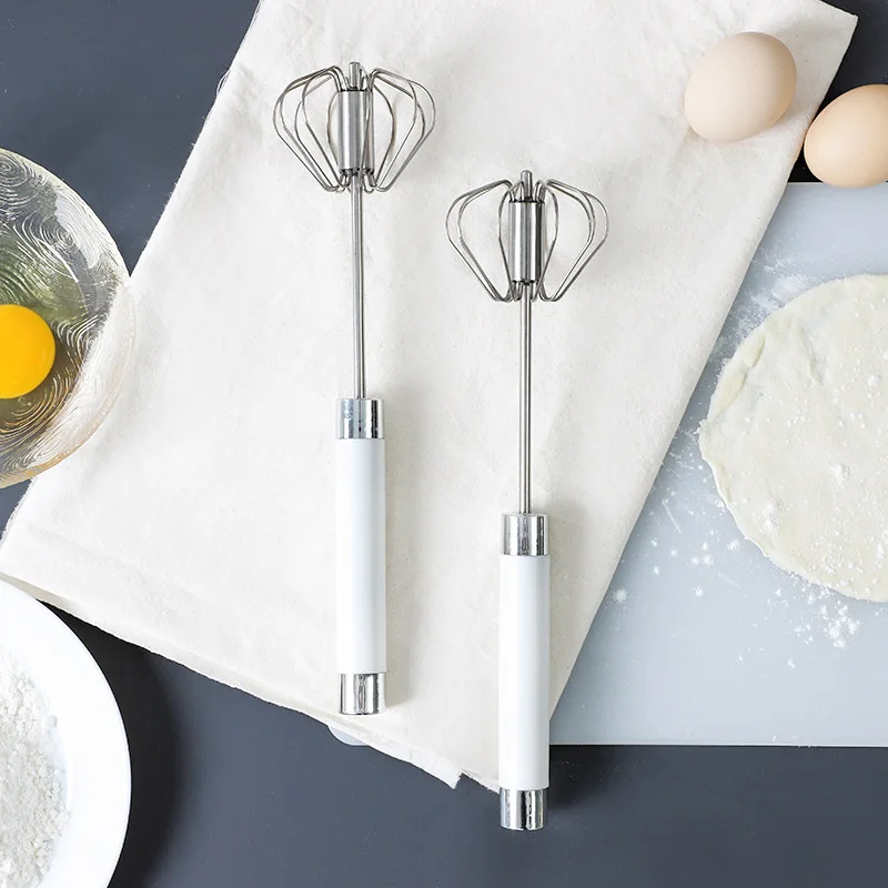 12Inch Semi-Automatic Egg Beater Stainless Steel Egg Whisk Hand Pressure Mixer Self Turning Egg Stirrer Cream Kitchen Utensils