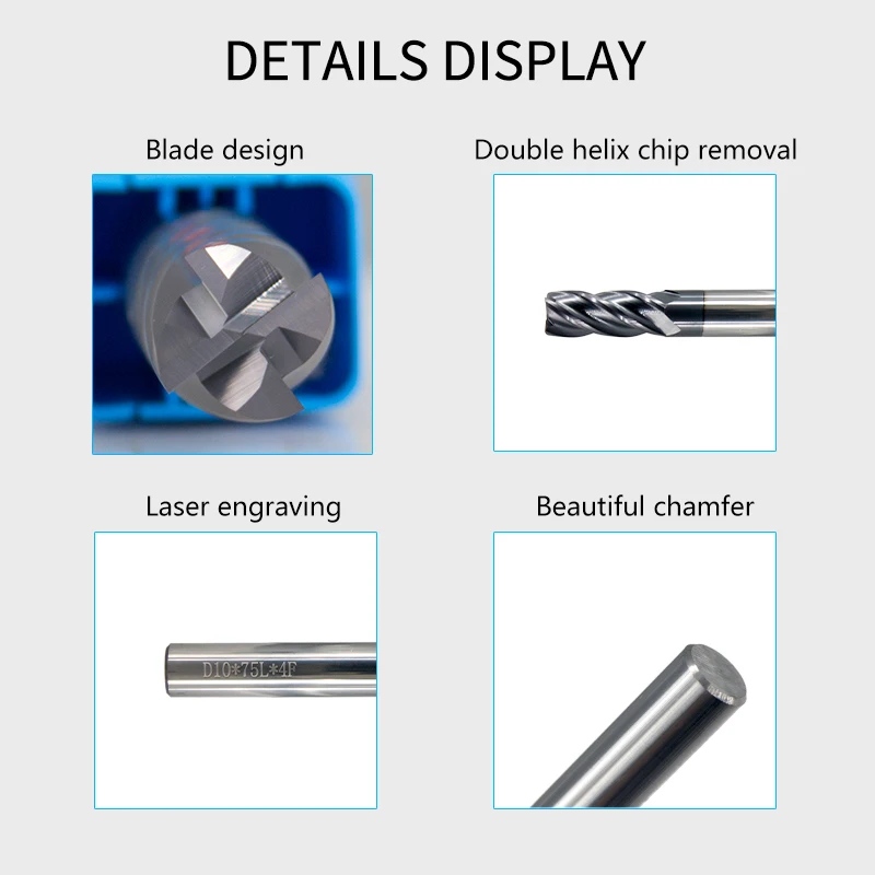 Tungsten Steel End Mill 1mm-12mm  4 Flute HRC50 Straight Shank Milling Cutter Alloy Coating Carbide Lathe tools CNC Machines