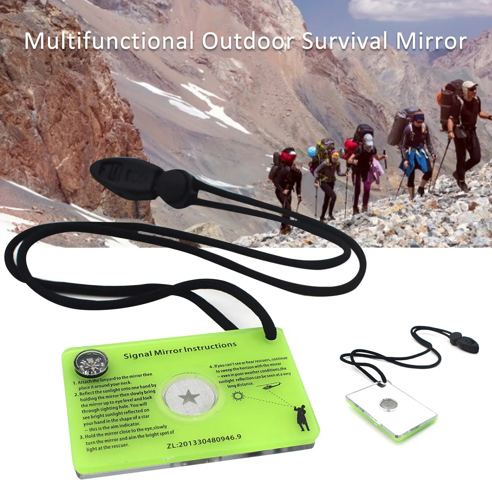 Multifunctional Signal Mirror Four-in-one Outdoor Reflector Mirror Mountaineering Belt Compass Emergency Tool Camping Gadget