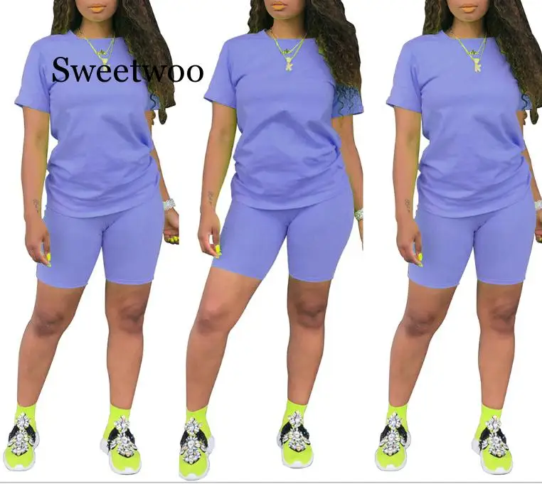 SWEETWOO Casual Two Piece Set Sexy Club Outfits Women V Neck Short Sleeve T Shirt And Shorts Sweat Suits Sets