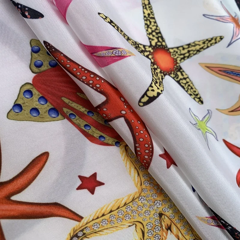 2023 European and American Brand Simulation Silk Satin Dress Fabric Starfish Digital Printing Suit Shirt Pants Clothing Fabric