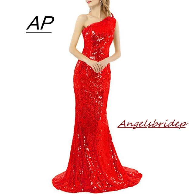 

Elegant Sequin Sparkly Mermaid Evening Dresses Vestidos De Festa One Shoulder Court Train Party Women Formal Gowns Online Hot