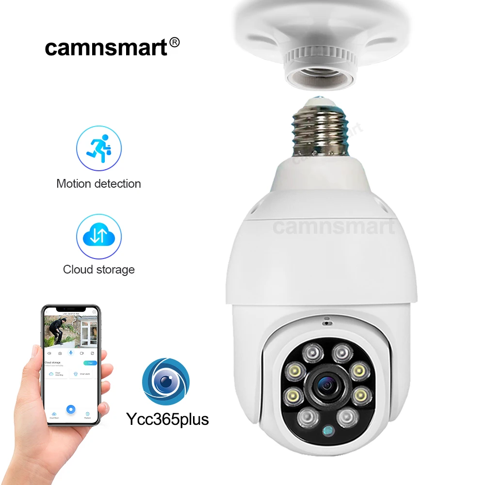 3mp Bulb E27 Connector Ip Camera Wifi Ptz 360 Outdoor Home Security Video Surveillance  Support Alexa  Alarm Notification Ycc365