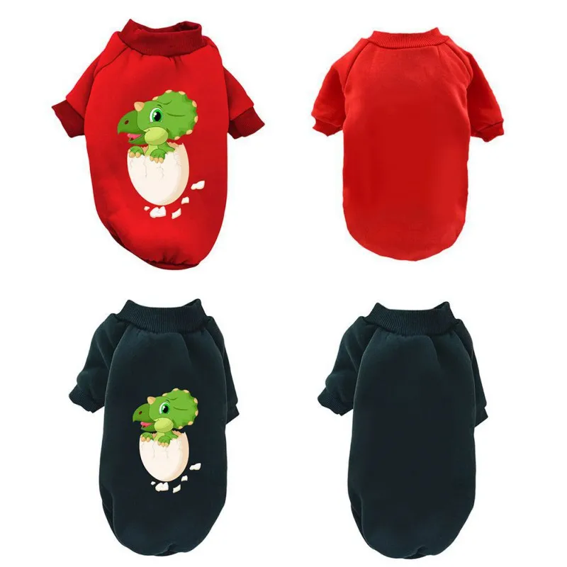 Pet Cat Dog Clothes Autumn And Winter Plus Velvet Pullover Dinosaur Egg Printed  for Small Medium Pet Costumes